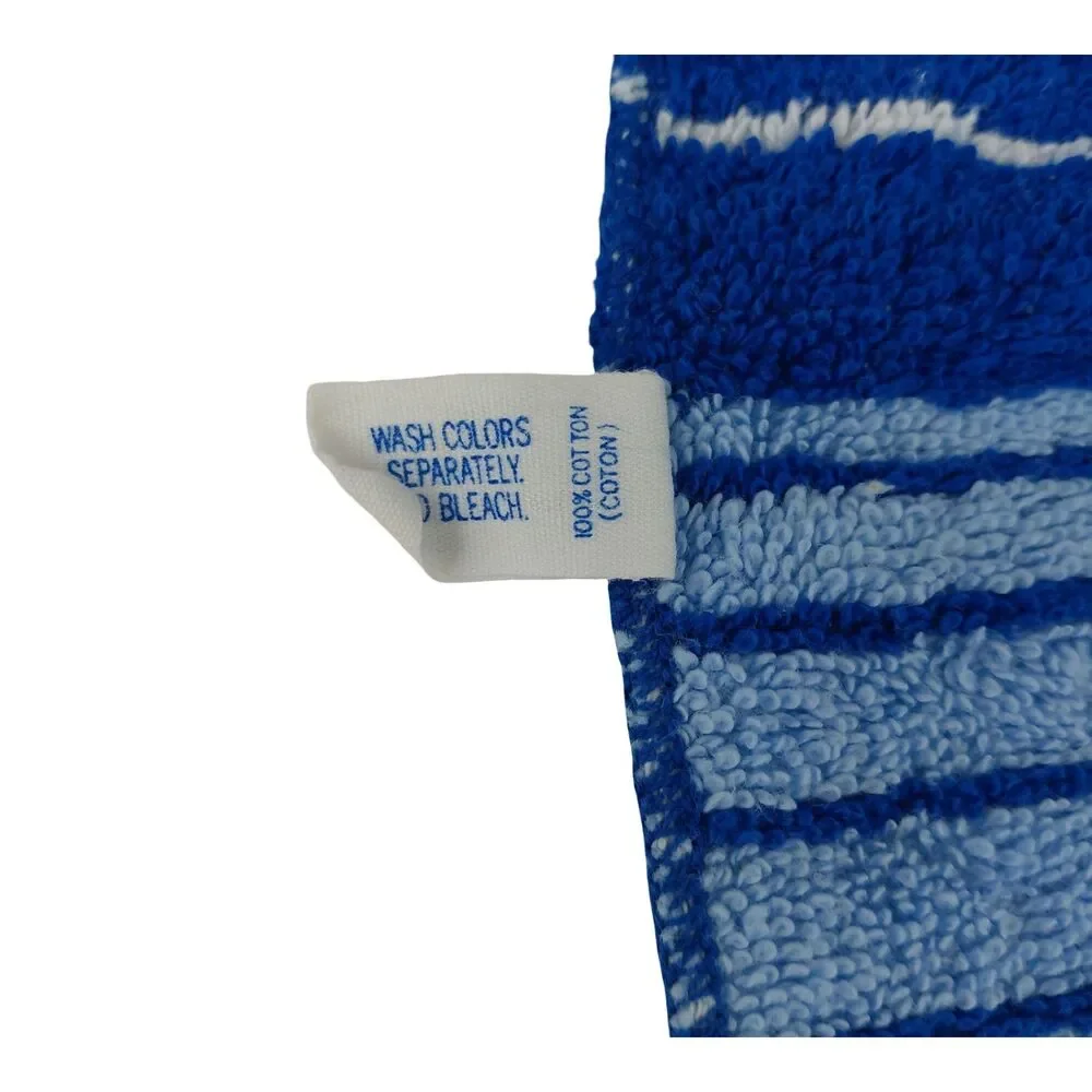 Vtg Cannon Hand Towel & Washcloth Blue White Striped Fringed USA